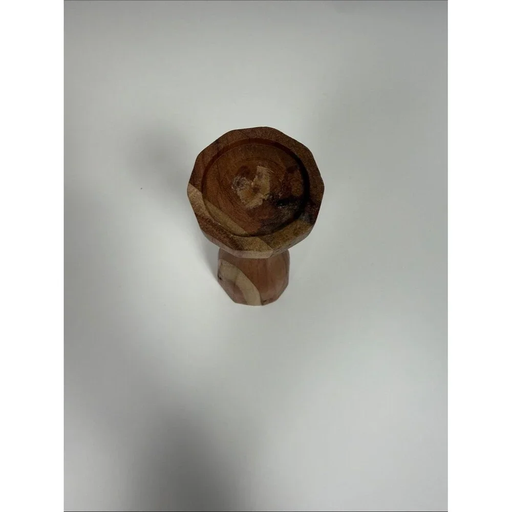 Vintage Hand Carved Wood Stick Candle Holder Rustic Boho Taper Candlestick Decor
